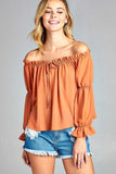 Front Tie Off Shoulder Top - Tres Chic Boss Babe