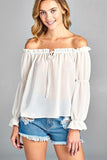 Front Tie Off Shoulder Top - Tres Chic Boss Babe