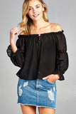 Front Tie Off Shoulder Top - Tres Chic Boss Babe