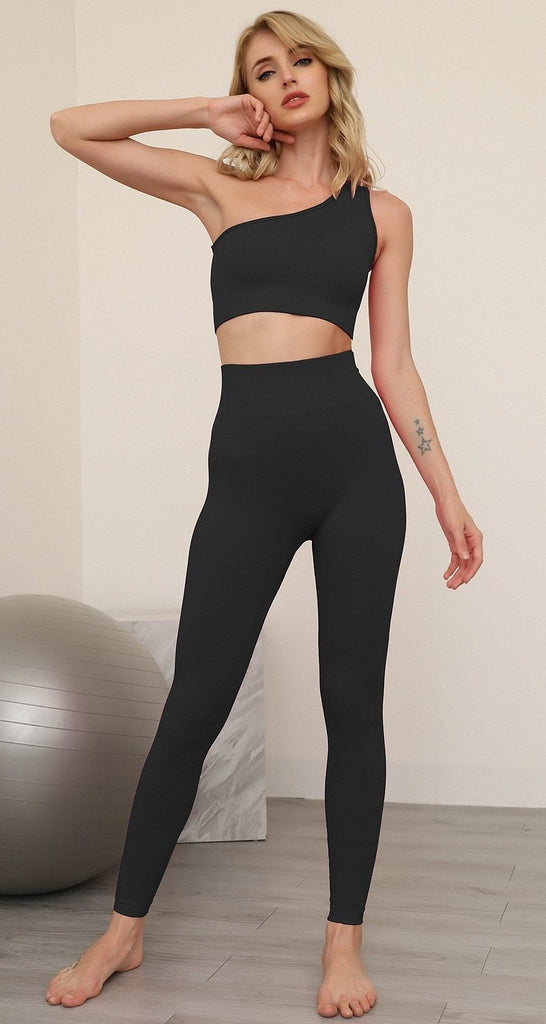 Black One Shoulder Crop Top and Leggings Co-Ord - Marrie  Outfits with  leggings, Crop top and leggings, Cute simple outfits